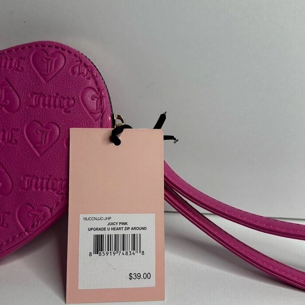 Juicy Couture Hot Pink Wallet Heart Zip Around  w Wristlet - Picture 6 of 11